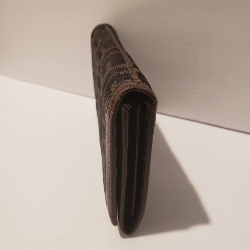 💖100% Authentic Vintage FENDI Zucca FF Logo Canvas & Leather Continental Wallet - Picture 10 of 16